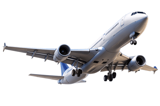 A detailed view of a modern passenger airplane in flight showcasing its powerful engines, sleek design, and advanced aerodynamics png
