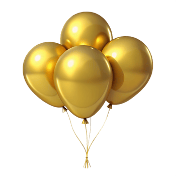 Four Shiny Golden Balloons Bunch Together on Black Background png