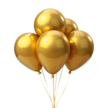 A cluster of shiny golden balloons floating against a black background png