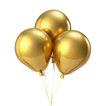 Three Shiny Golden Balloons Clustered Together on Black Background png