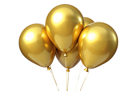Four Shiny Golden Balloons Floating Together in Celebration png