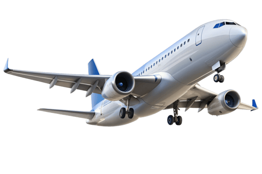 Airplane in flight landing gear down close up view of commercial aircraft png