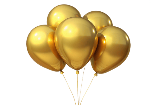 Five Glossy Golden Balloons Bunch Floating in Dark Background png