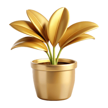Golden Plant in a Pot 3D Render Luxurious Decoration Wealth Success Prosperity Affluence png