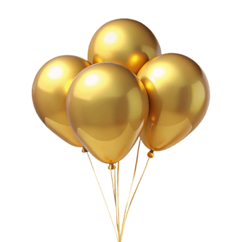A Cluster of Four Shiny Golden Balloons Tied Together png