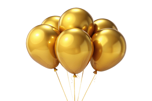 Five Golden Balloons Floating Together in Celebration png