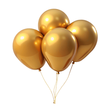 Four Glossy Golden Balloons Bunch Together Festive Celebration Party Decoration png