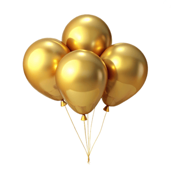 A Cluster of Four Glossy Golden Balloons Tied Together png