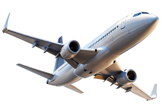 A Stunning View of a Passenger Airplane in Flight Against a Black Background png
