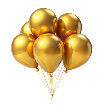 A cluster of shiny gold balloons tied together with string png