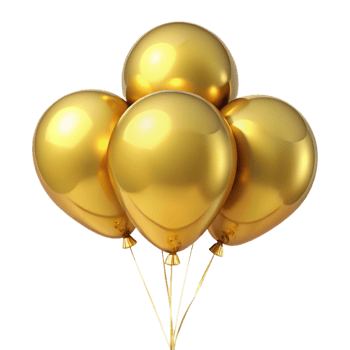 A cluster of four shiny golden balloons tied together with strings png