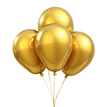 Four Shiny Golden Balloons Tied Together Floating in the Air png