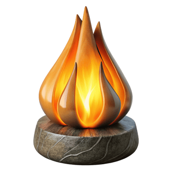 Stunning Wooden Flame Lamp Tabletop Decor with Intricate Design and Warm Glowing Light png