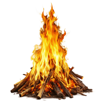 A Fiery Bonfire Burning Brightly Against a Black Background A Vivid Display of Intense Flames and Glowing Embers png