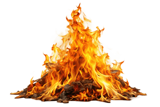 Fiery Bonfire Blazing with Bright Orange and Yellow Flames against a Black Background png