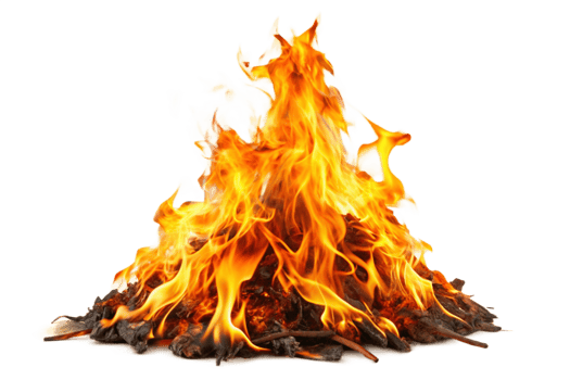 Fiery Bonfire Burning Brightly with Intense Orange and Yellow Flames png