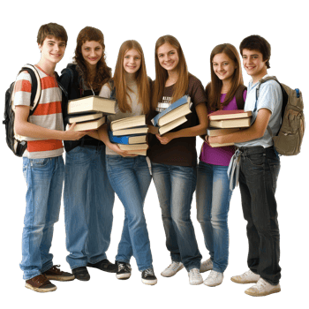 Group of students standing together holding books on a white background, Group Students with books isolated on white background png
