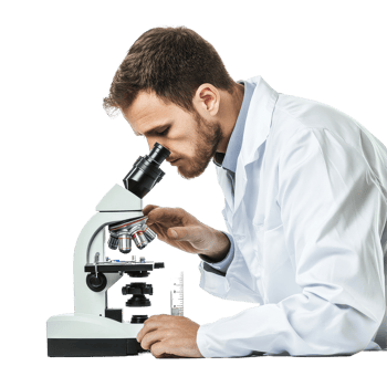 Scientist conducts research using a microscope in laboratory setting, Scientist Working with Microscope isolated on Transparent background png