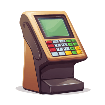 Cartoon style POS machine displaying payment options on a white background, Isolated cartoon style POS machine white background png