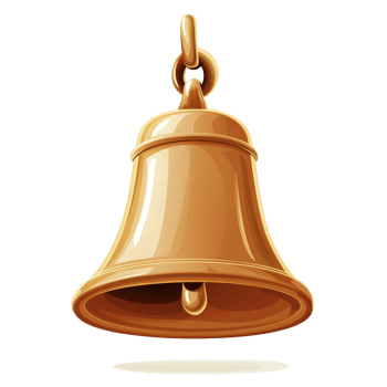 Cartoon bell design with gold color and smooth finish against white background, Cartoon bell isolated on white background png