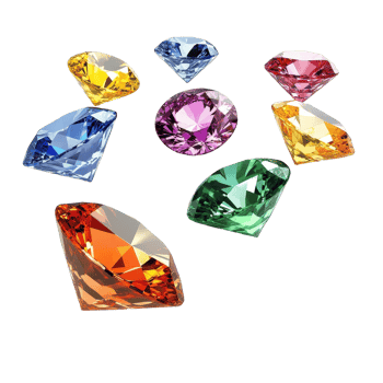 Colorful diamonds arranged in an artistic display on a Transparent background, colorful diamonds isolated on background png