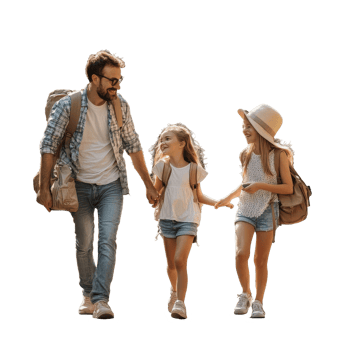Happy family enjoying a vacation walk together on a sunny day in nature, Happy family on vacations walking together png