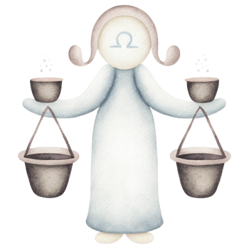 Zodiac Coffee Lovers clipart, whimsical character holding two balanced cups, symbolizing harmony and balance png