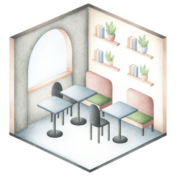 Zodiac Coffee Lovers clipart, Cozy cafe interior with earthy tones, plants, and clean aesthetics png