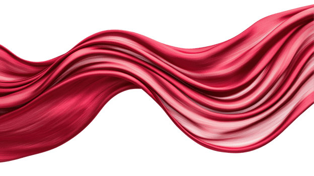 Flowing red silk fabric with elegant waves, creating a smooth and luxurious texture. The silky material showcases a dynamic movement with rich color and soft folds. Isolated on transparent background. png