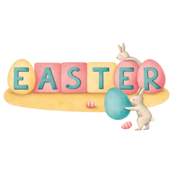 Easter celebration with colorful eggs and playful bunnies clipart Photo isolated on transparency background png