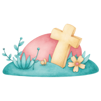 colorful illustration of golden cross surrounded by flowers and greenery clipart Photo isolated on transparency background png