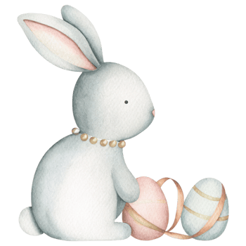 soft watercolor bunny with delicate gold accents and pastel eggs Clipart Photo isolated on transparency background png
