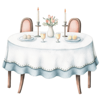 classic 19th century dinner table set for festive occasion Clipart Photo isolated on transparency background png