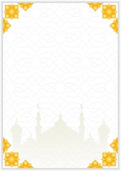 Islamic Greeting Card Template with Mosque Frame and Gold Accents vector