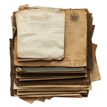 Historical archive of antique documents showcasing various styles from past centuries and diverse locations, Historical Archive A Antique Documents, white background png