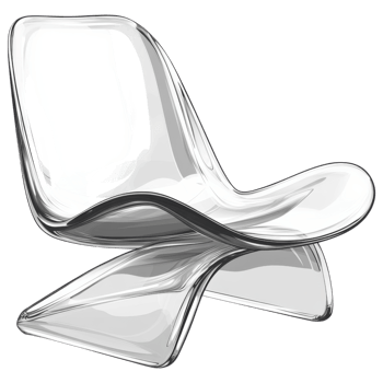 Transparent acrylic chair with modern curves and sleek design. clip art on a transparency background png