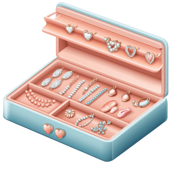 Jewelry organizer with colorful compartments and elegant accessories clip art on a transparency background png