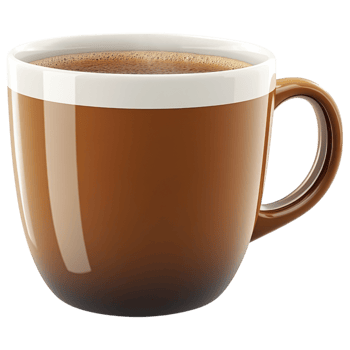 glossy coffee cup filled with steaming beverage on transparency background. clip art on a transparency background png
