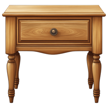 Elegant wooden nightstand with drawer, perfect for any bedroom decor. clip art on a transparency background png