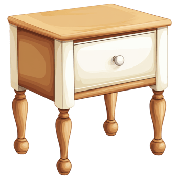 Elegant nightstand with drawer, perfect for bedroom decor. clip art on a transparency background png