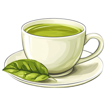 Fresh green tea in traditional cup with leaf on saucer clip art on a transparency background png