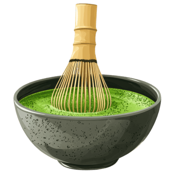 traditional whisk in bowl of matcha green tea, showcasing vibrant color and texture. clip art on a transparency background png