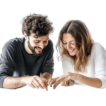 Curious Couple Looking at a Smartphone on a Table With Focused Expressions png
