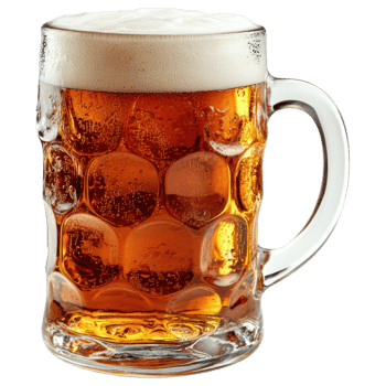Frosty beer mug filled with golden beer and creamy foam on top clip art on a transparency background png