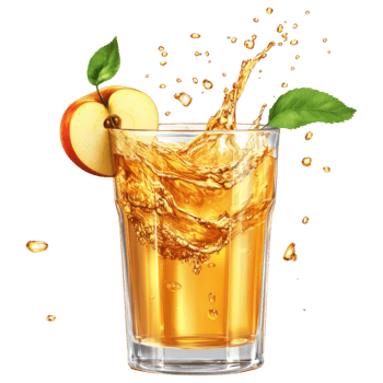 Refreshing apple juice splashes in glass with apple slices and leaves clip art on a transparency background png