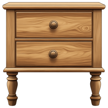 Elegant wooden nightstand with two drawers and decorative legs clip art on a transparency background png