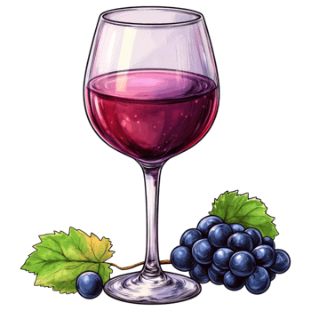 glass of red grape juice with fresh grapes and green leaves png