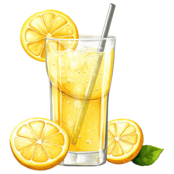 Refreshing lemonade with lemon slices and bubbles clip art on a transparency background png