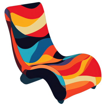 Colorful abstract lounge chair with wavy patterns and modern design clip art on a transparency background png