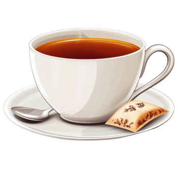 cup of black tea with tea bag on white plate, inviting warmth. clip art on a transparency background png